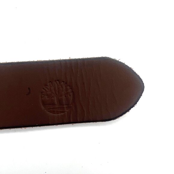 Timberland Brown Genuine Leather Belt Silver Buckle Logo Men Belt Size 30-32" - Picture 6 of 7